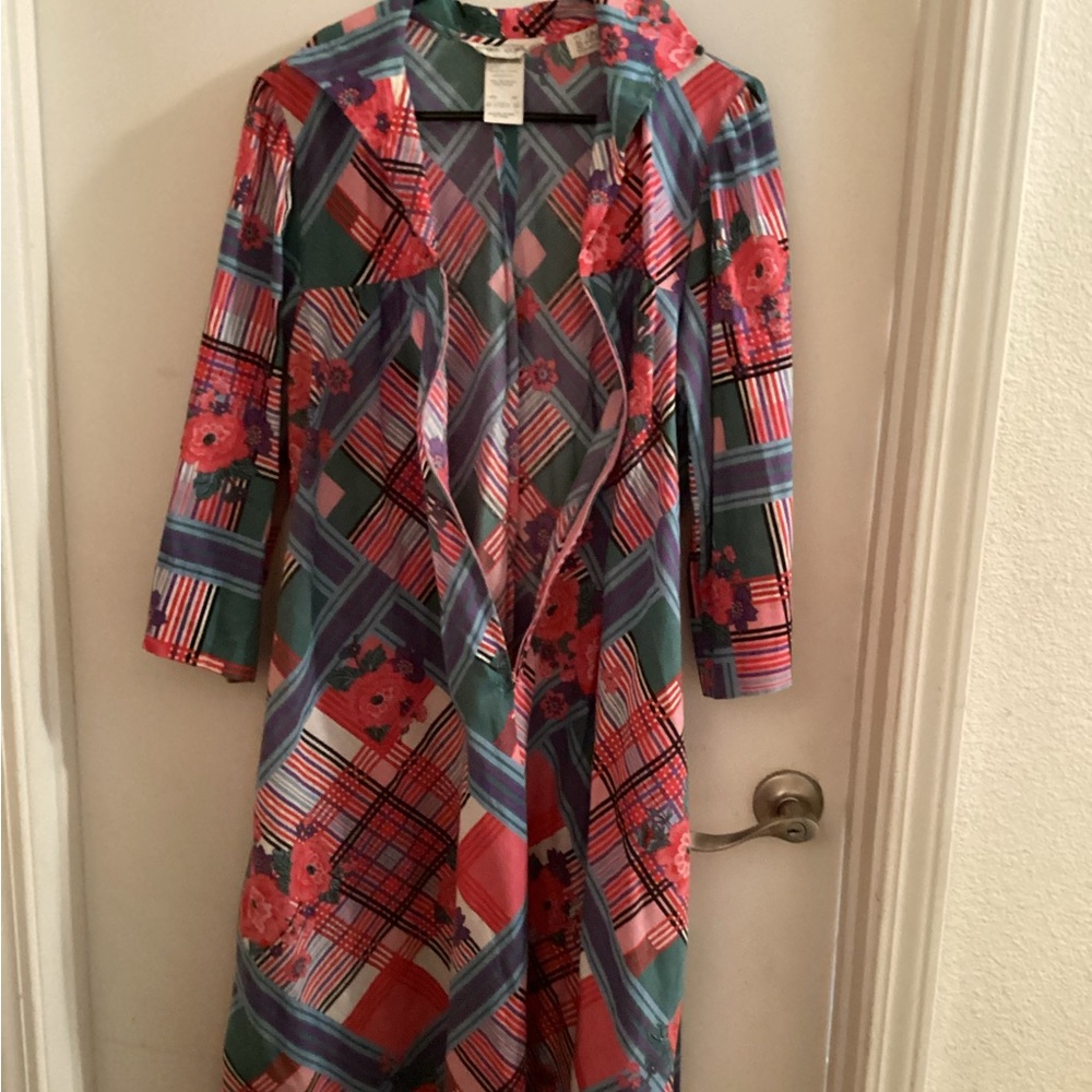 Multicolor Patterned House Coat Dress Vintage Sizing 18